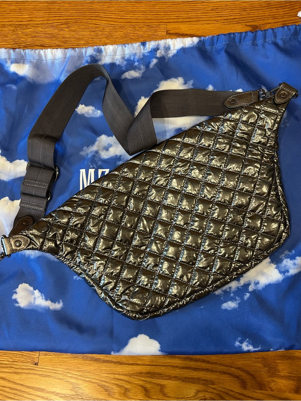 MZ Wallace Quilted Metallic Black Crossbody Belt Bag - Picture 3 of 6